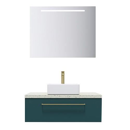 Meuble de salle de bain suspendu vasque à poser 90cm 1 tiroir Bleu + miroir - Osmose