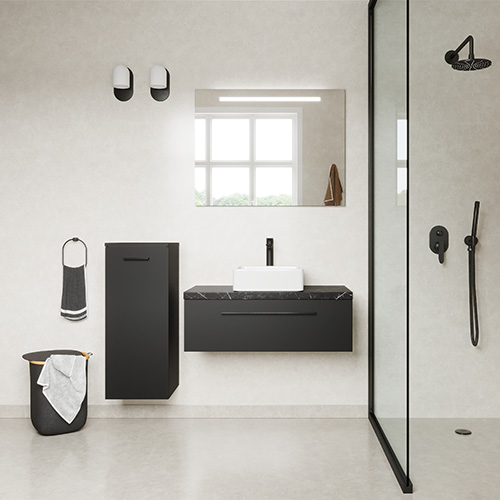 Meuble de salle de bain suspendu vasque à poser 90cm 1 tiroir Noir + miroir - Osmose