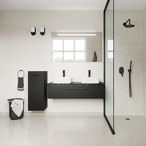 Meuble de salle de bain suspendu 2 vasques à poser 120cm 1 tiroir Noir + miroir - Osmose