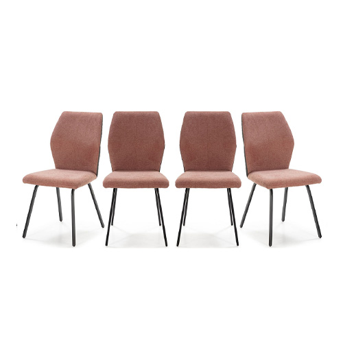 Lot de 4 chaises en tissu orange corail et simili cuir - Garance