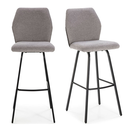 Lot de 2 tabourets de bar en tissu gris clair et simili cuir 75 cm - Garance