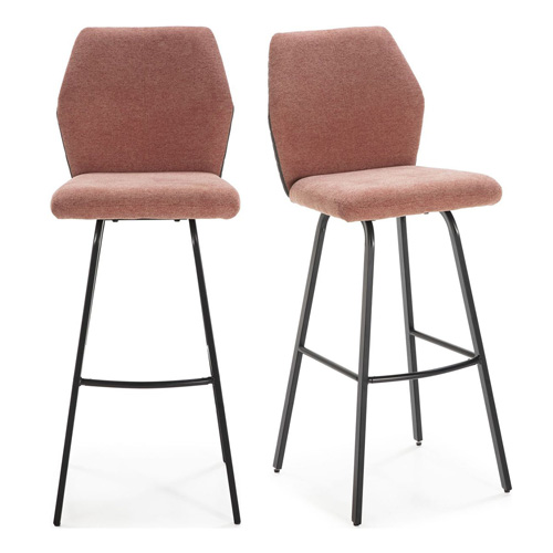 Lot de 2 tabourets de bar en tissu orange corail et simili cuir 75 cm - Garance