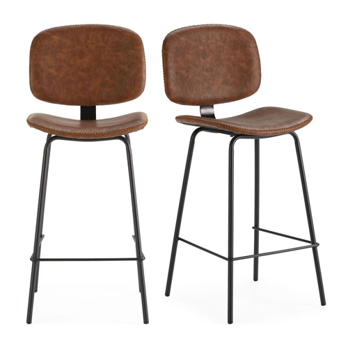 Lot de 2 tabourets de bar en similicuir marron 73 cm - Noam