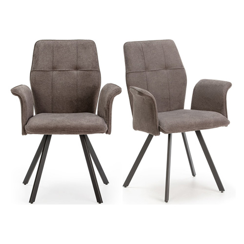 Lot de 2 fauteuils de salle à manger en tissu gris foncé - Alann
