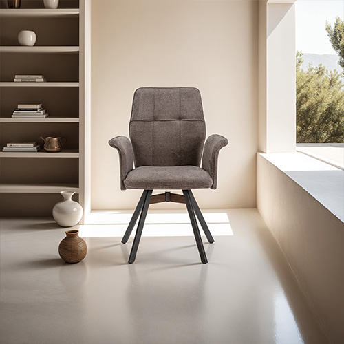 Lot de 2 fauteuils de salle à manger en tissu gris foncé - Alann