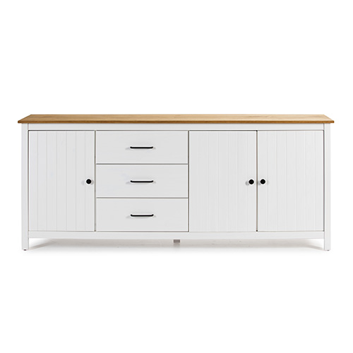 Buffet 3 portes 3 tiroirs en pin massif blanc 190 cm - Ida