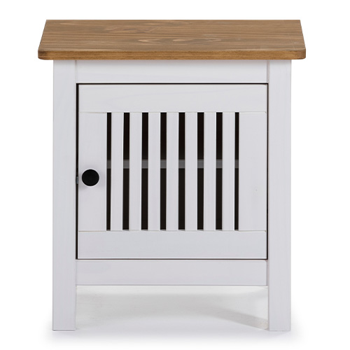 Table de chevet 1 porte en pin massif blanc - Fabia