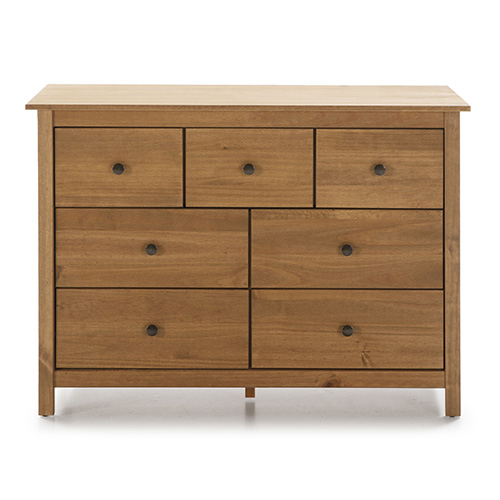 Commode 7 tiroirs en pin massif couleur bois naturel 110 cm - Elton