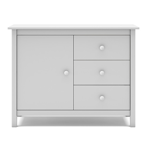 Commode 1 porte 3 tiroirs en pin massif blanc 90 cm - Melvin