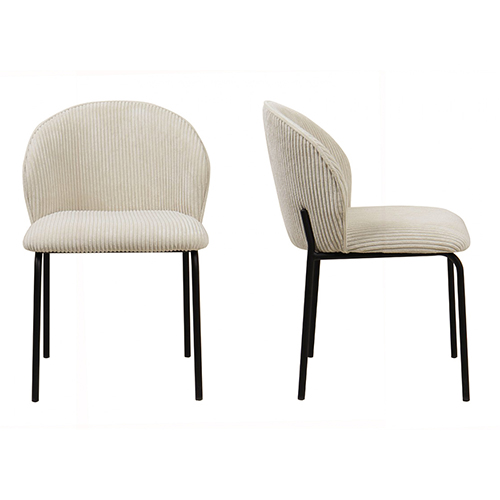 Lot de 2 chaises de salle à manger en velours côtelé beige - piètement en métal noir - Noé