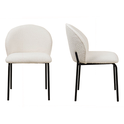 Lot de 2 chaises de salle à manger en tissu bouclette beige - piètement en métal noir - Noé