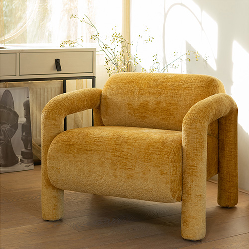 Fauteuil design en tissu chenille jaune - Lenny