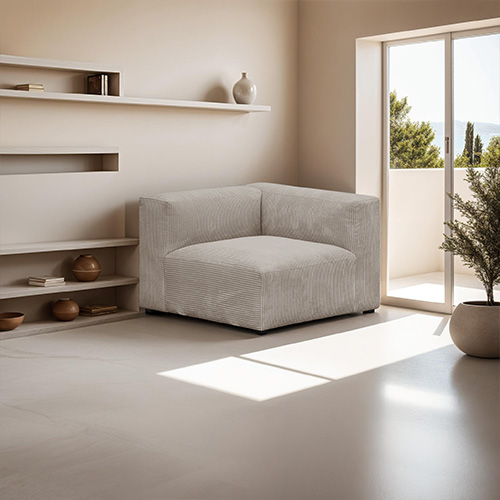 Chauffeuse d'angle à droite modulable en velours côtelé taupe - Modulo