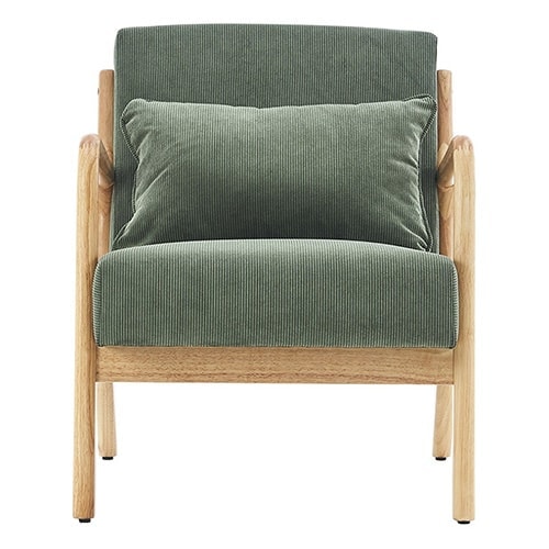 Fauteuil en bois et velours côtelé vert - Lanna