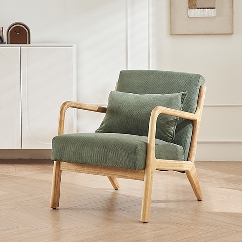 Fauteuil en bois et velours côtelé vert - Lanna