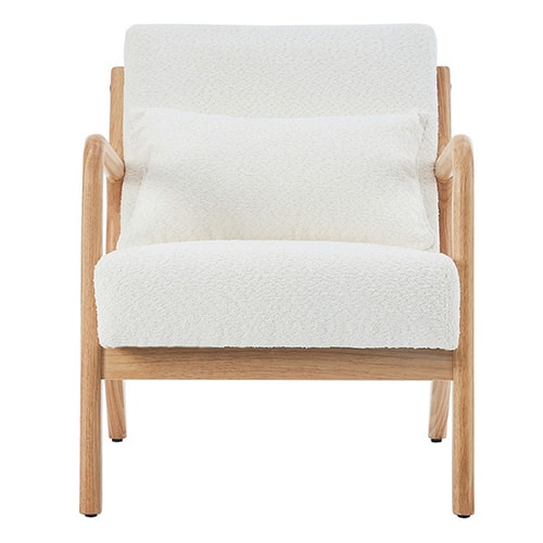 Fauteuil en bois et tissu bouclé écru - Lanna