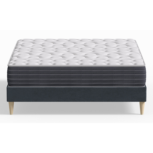 Ensemble lit adulte 140x190 cm en velours bleu nuit Dina + Matelas mémoire de forme Memo HR