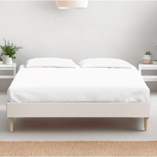 Ensemble lit adulte 140x190 cm en velours beige Dina + Matelas mémoire de forme Memo HR