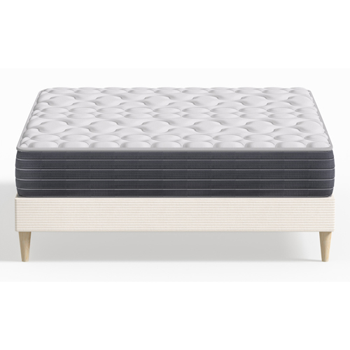 Ensemble lit adulte 140x190 cm en velours côtelé beige Dina + Matelas mémoire de forme Memo HR