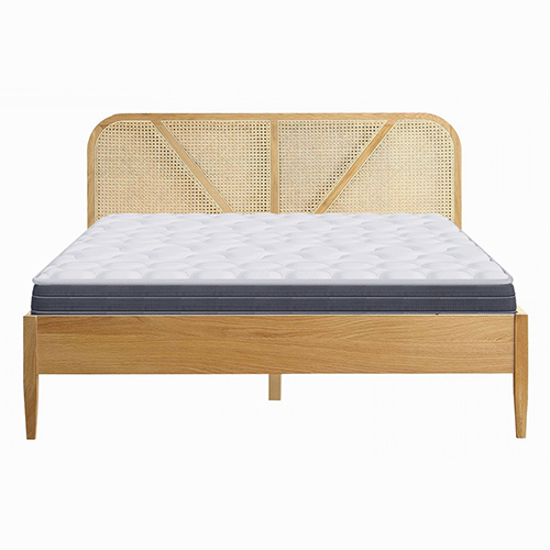 Ensemble lit adulte 140x190 cm placage bois avec tête de lit en cannage Leonie + Matelas mémoire de forme Memo HR