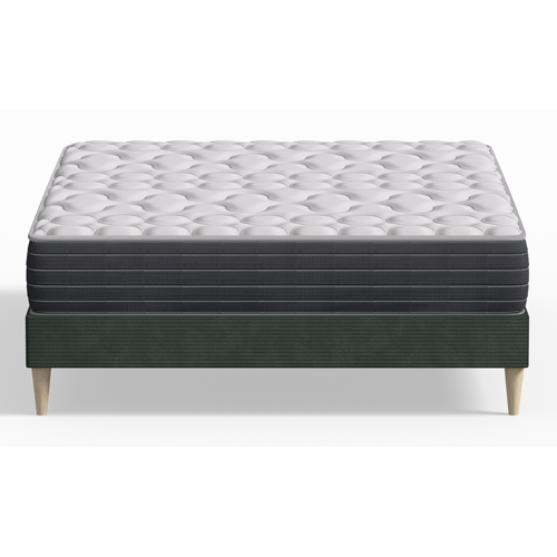 Ensemble lit adulte 160x200 cm en velours côtelé vert Dina + Matelas mémoire de forme Memo HR