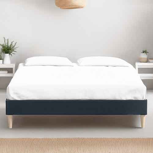 Ensemble lit adulte 140x190 cm en velours bleu nuit Dina + Matelas Latex naturel Latex Luxury