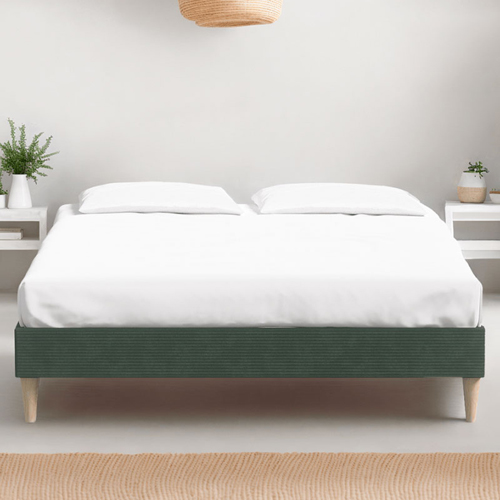 Ensemble lit adulte 140x190 cm en velours côtelé vert Dina + Matelas Latex naturel Latex Luxury