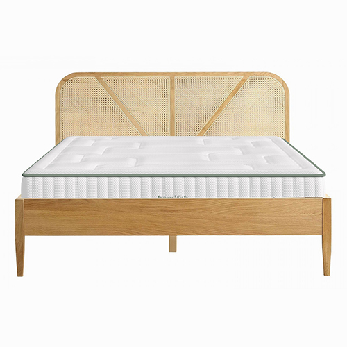 Ensemble lit adulte 140x190 cm placage bois avec tête de lit en cannage Leonie + Matelas Latex naturel Latex Luxury