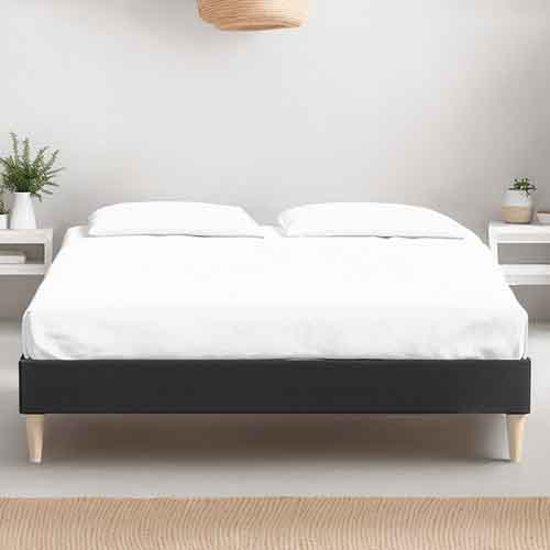 EN ARRET - Ensemble lit adulte 160x200 cm en velours gris anthracite Dina + Matelas Latex naturel Latex Luxury