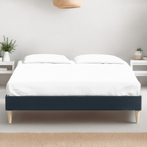 Ensemble lit adulte 140x190 cm en velours bleu nuit Dina + Matelas ressorts ensachés Mousse HR