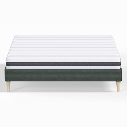 Ensemble lit adulte 140x190 cm en velours côtelé vert Dina + Matelas ressorts ensachés Mousse HR