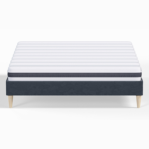 Ensemble lit adulte 160x200 cm en velours bleu nuit Dina + Matelas ressorts ensachés Mousse HR