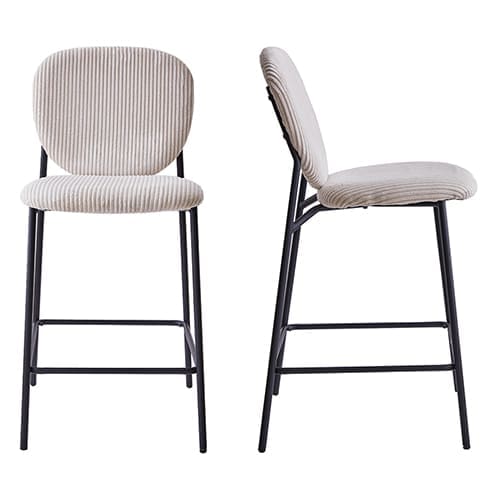 Lot de 2 tabourets de bar en velours côtelé beige, piètement métal noir - Betty