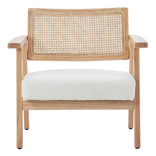 Fauteuil en tissu bouclé écru et cannage naturel - Tim