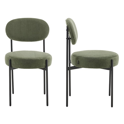 Lot de 2 chaises en velours côtelé vert, piètement métal noir - Evora