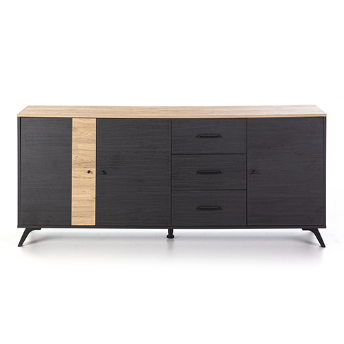 Buffet 3 portes 3 tiroirs effet bois noir et bois naturel 180 cm - Zack