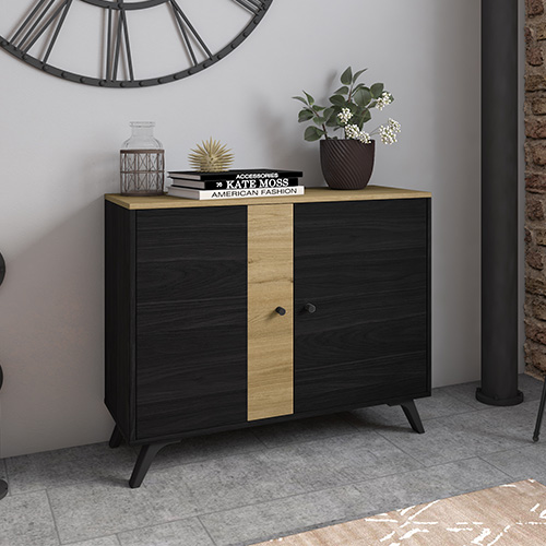 Buffet 2 portes effet bois noir et bois naturel 92 cm - Zack