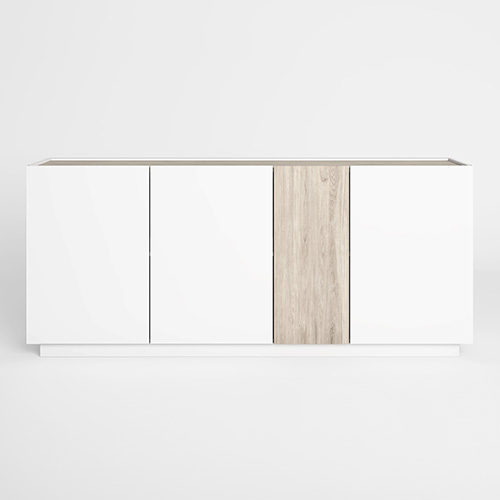 Buffet 4 portes blanc et effet bois 180 cm - Josie