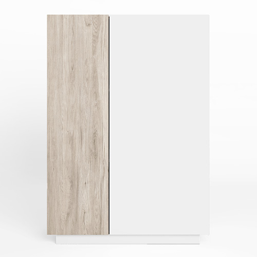 Buffet haut 2 portes blanc et effet bois 90 cm - Josie