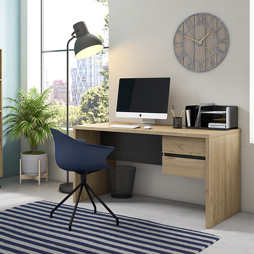 Bureau 2 tiroirs effet bois et noir 136 cm - Jess