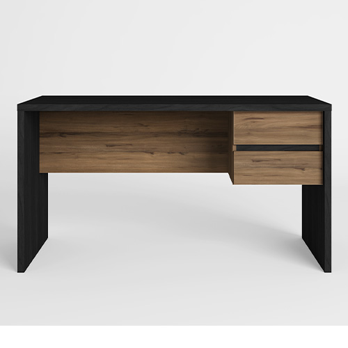 Bureau 2 tiroirs noir et effet bois 136 cm - Jess