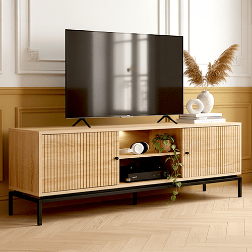 Meuble TV 2 portes effet bois 160 cm - Talia