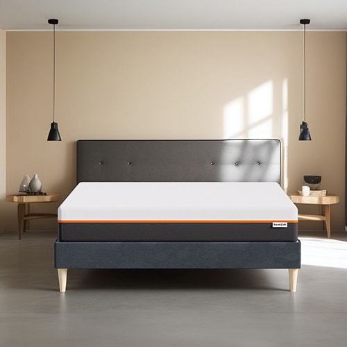 Ensemble lit adulte 140x190 cm en velours bleu nuit + Matelas mousse gel à mémoire de forme, double confort - Dual Confort