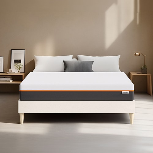 Ensemble lit adulte 180x200 cm en velours beige + Matelas mousse gel à mémoire de forme, double confort - Dual Confort