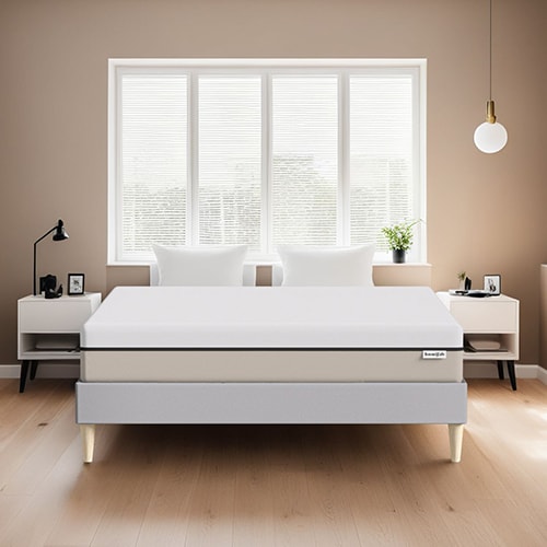 Ensemble lit adulte 140x190 cm en tissu gris clair + Matelas Hybride à ressorts ensachés et mémoire de forme - Spring Elite