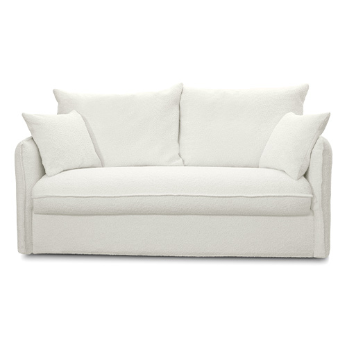 Canapé convertible 3 places en tissu bouclette beige - Ouverture express - Couchage quotidien - Gina