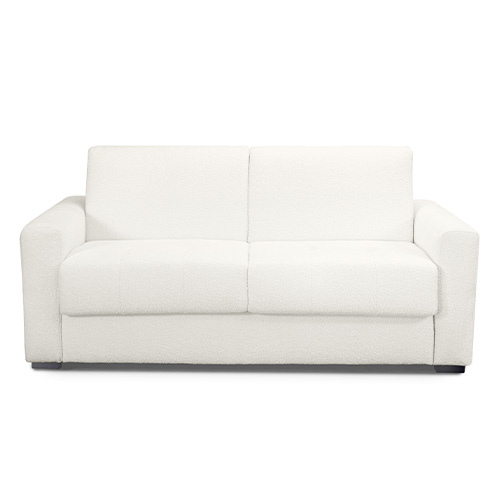 Canapé convertible 3 places en tissu bouclette beige - Ouverture express - Couchage quotidien - Andrea