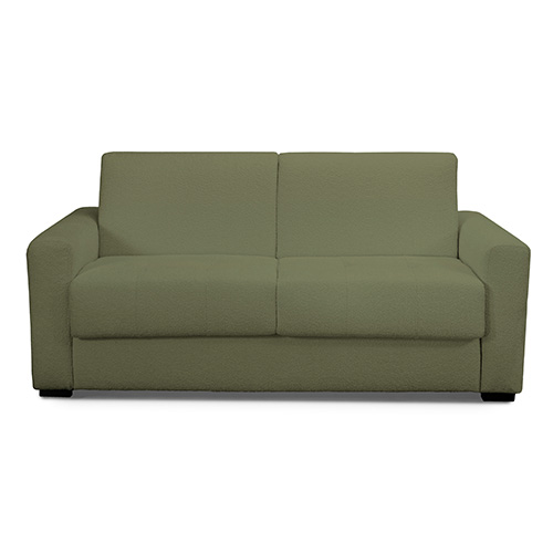 Canapé convertible 3 places en tissu bouclette vert kaki - Ouverture express - Couchage quotidien - Andrea