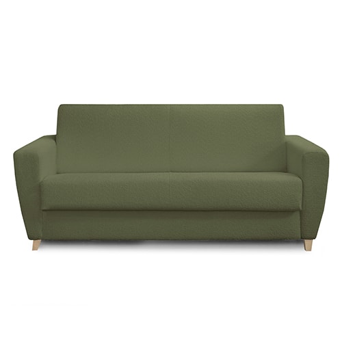 Canapé convertible 3 places en tissu bouclette vert kaki - Ouverture express - Couchage quotidien - Leandro