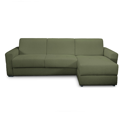 Canapé d'angle convertible réversible 5 places en tissu bouclette vert kaki - ouverture express - Andrea